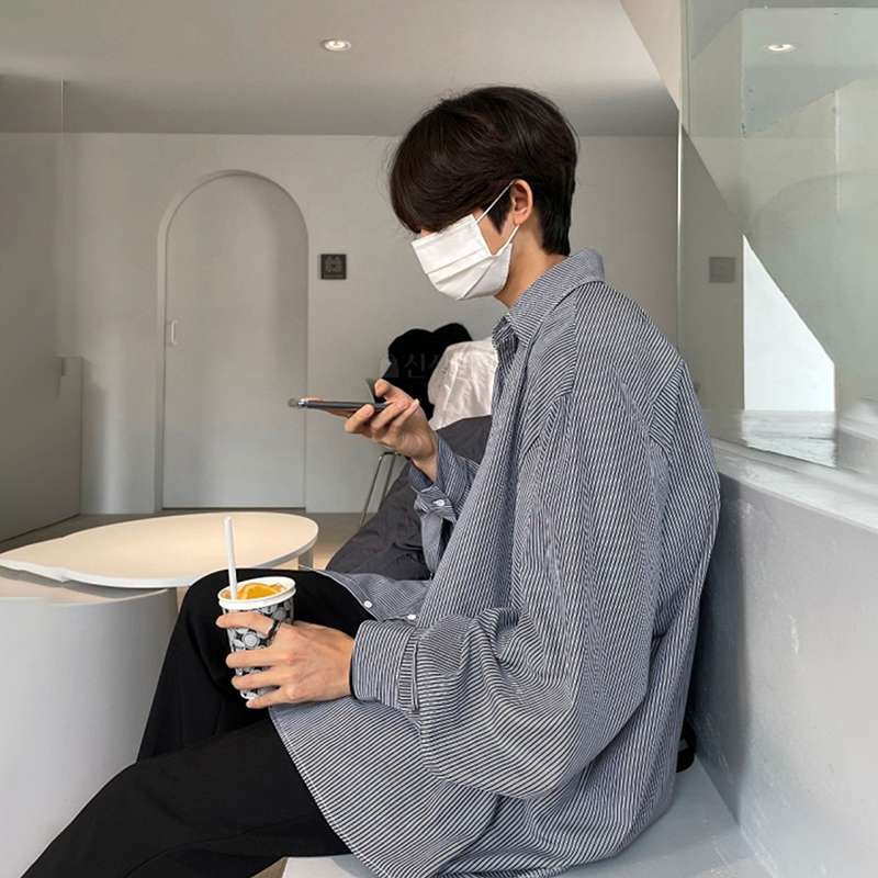 韓国ファッション オーバーサイズストライプシャツ
