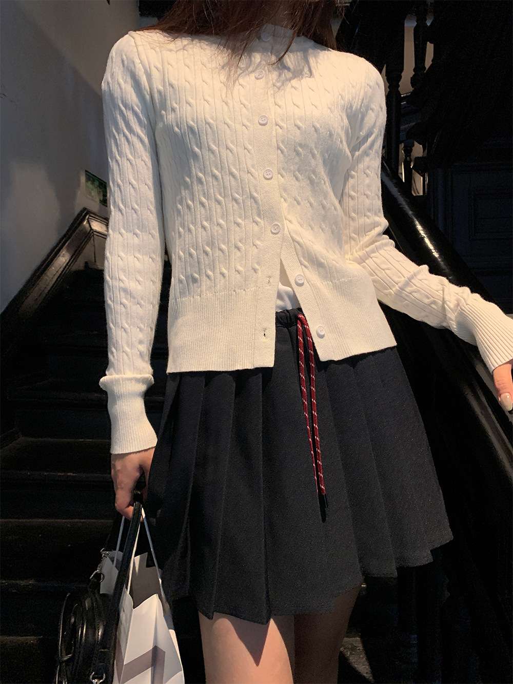韓国ファッション ツートーンニットカーディガン