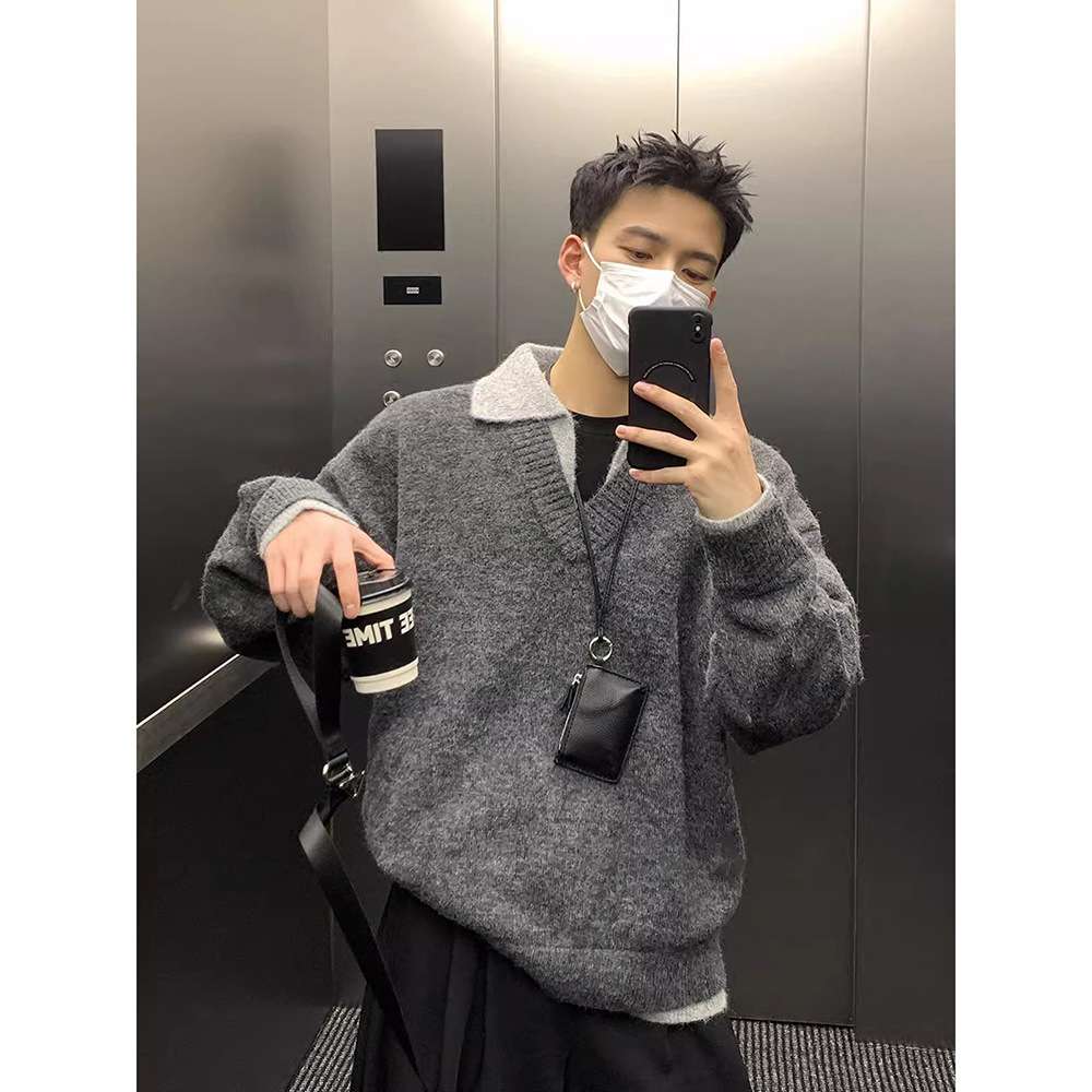 韓国ファッション モダンルーズポロニットセーター