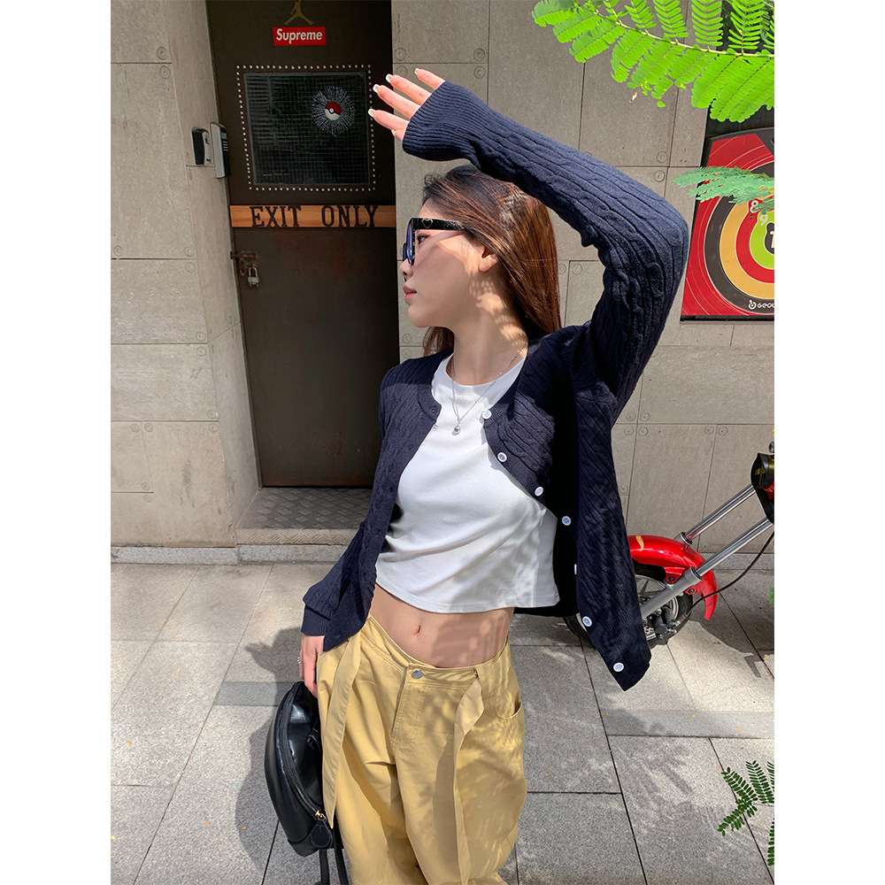 韓国ファッション ツートーンニットカーディガン