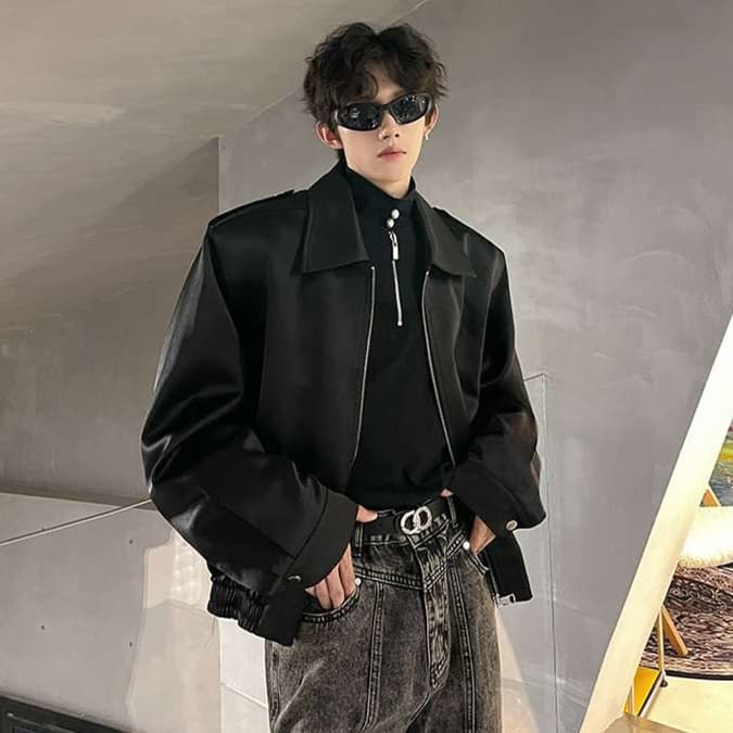 韓国ファッション オーバーサイズレザージャケット