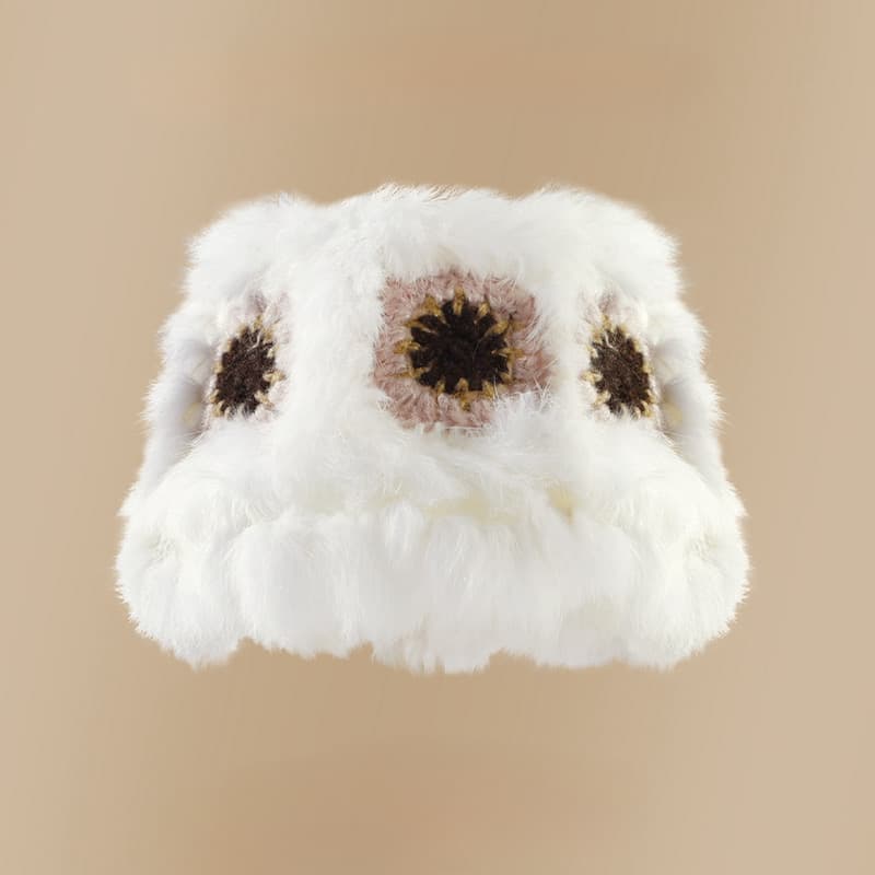 韓国ファッション モコモコ花刺繍もこもこファーハット