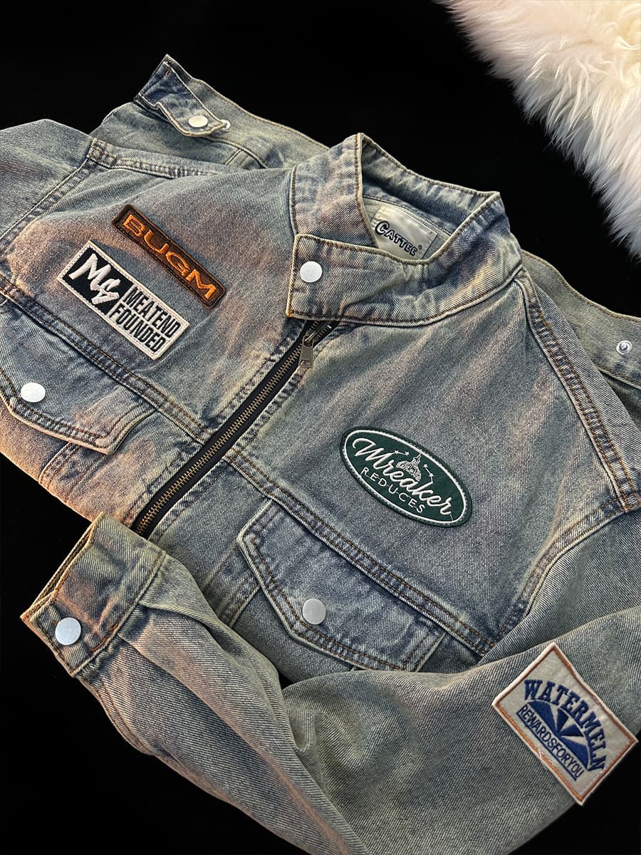 韓国ファッション パッチ付きオーバーサイズデニムジャケット