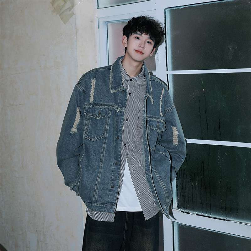 韓国ファッション ダメージオーバーサイズデニムジャケット