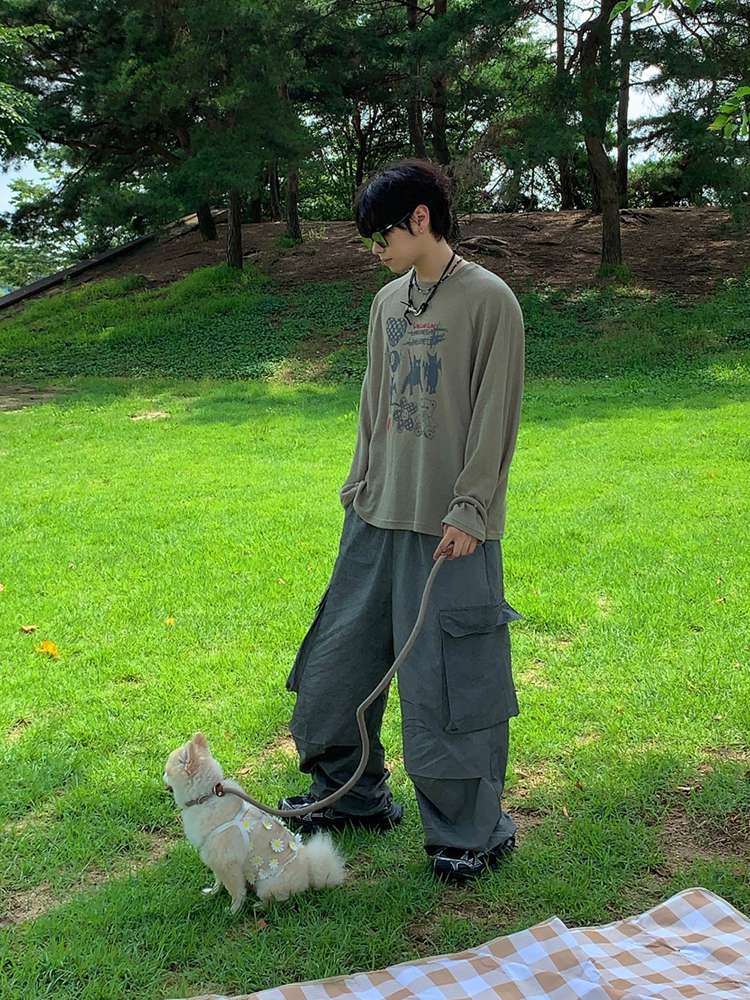 韓国ファッション ストリートグラフィックロングスリーブ