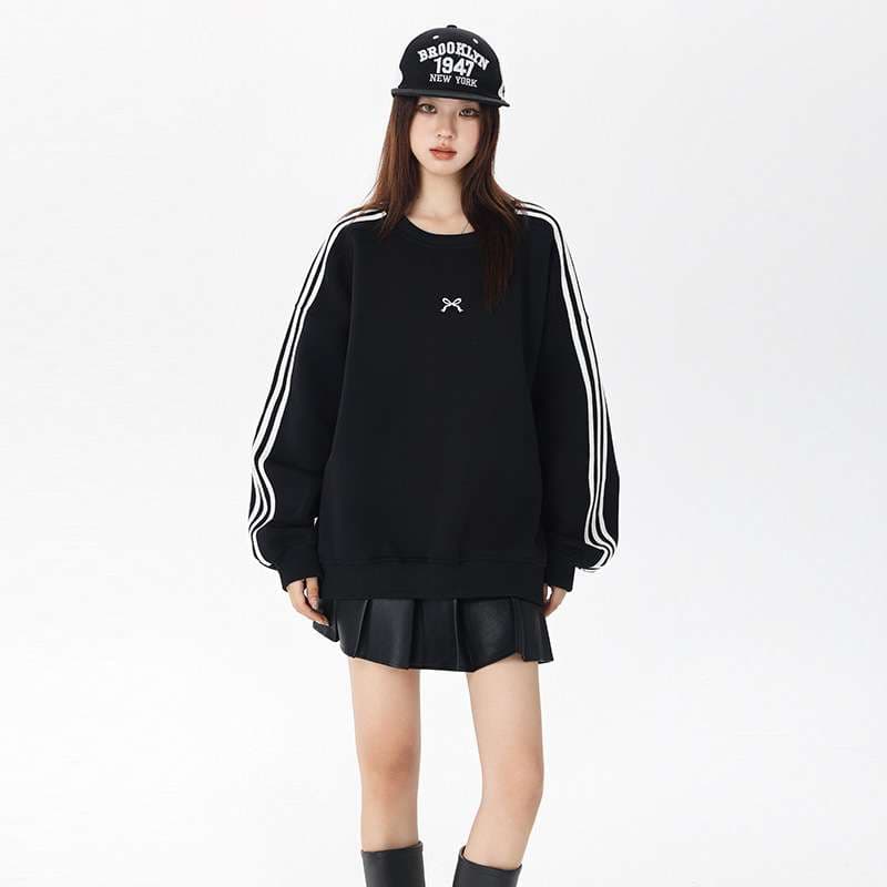 韓国ファッション スポーティーライン ドロップショルダー スウェット