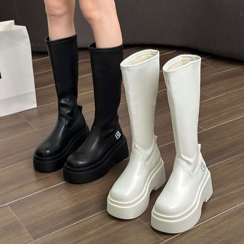 韓国ファッション 厚底ロングブーツ シンプルデザイン