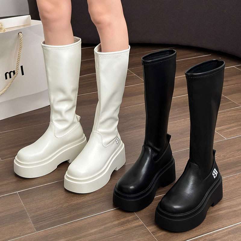 韓国ファッション 厚底ロングブーツ シンプルデザイン