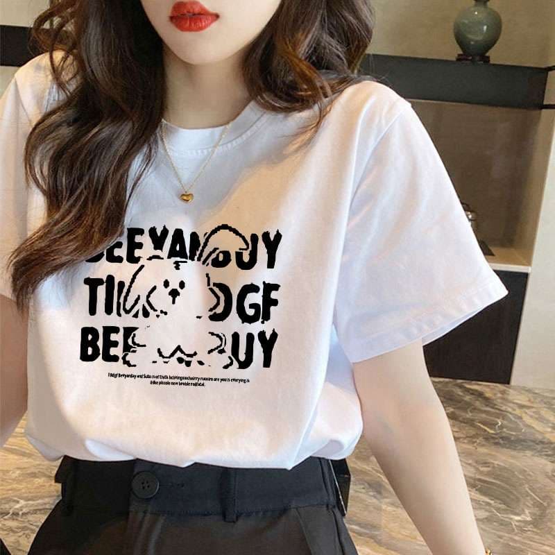 韓国ファッション ゆったりプリントティーシャツ