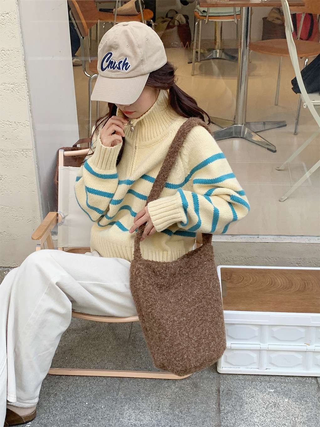 韓国ファッション もこもこファー トートバッグ