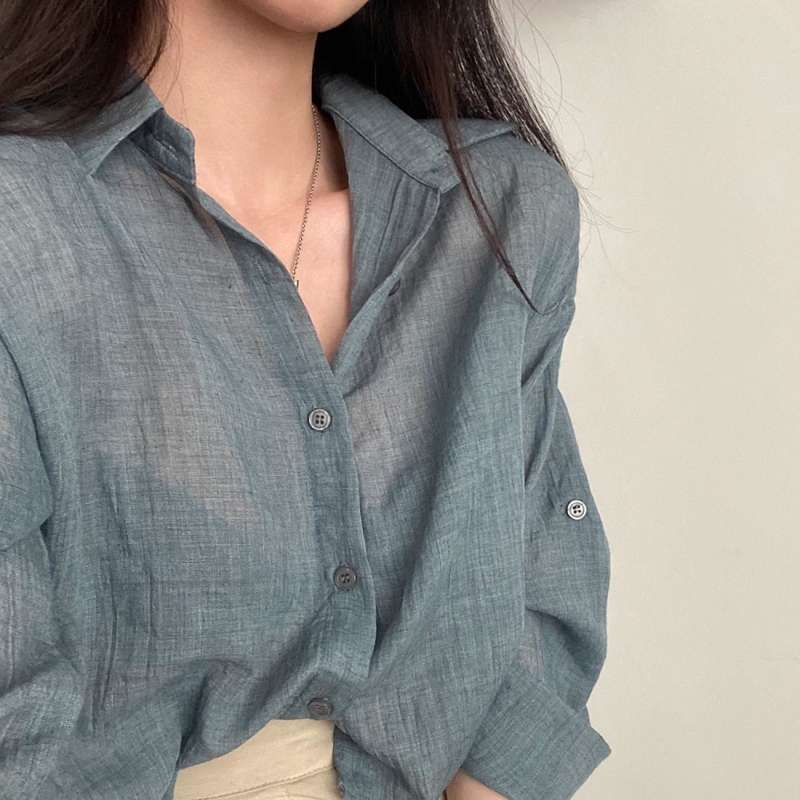 韓国ファッション シワ感シアーシャツ