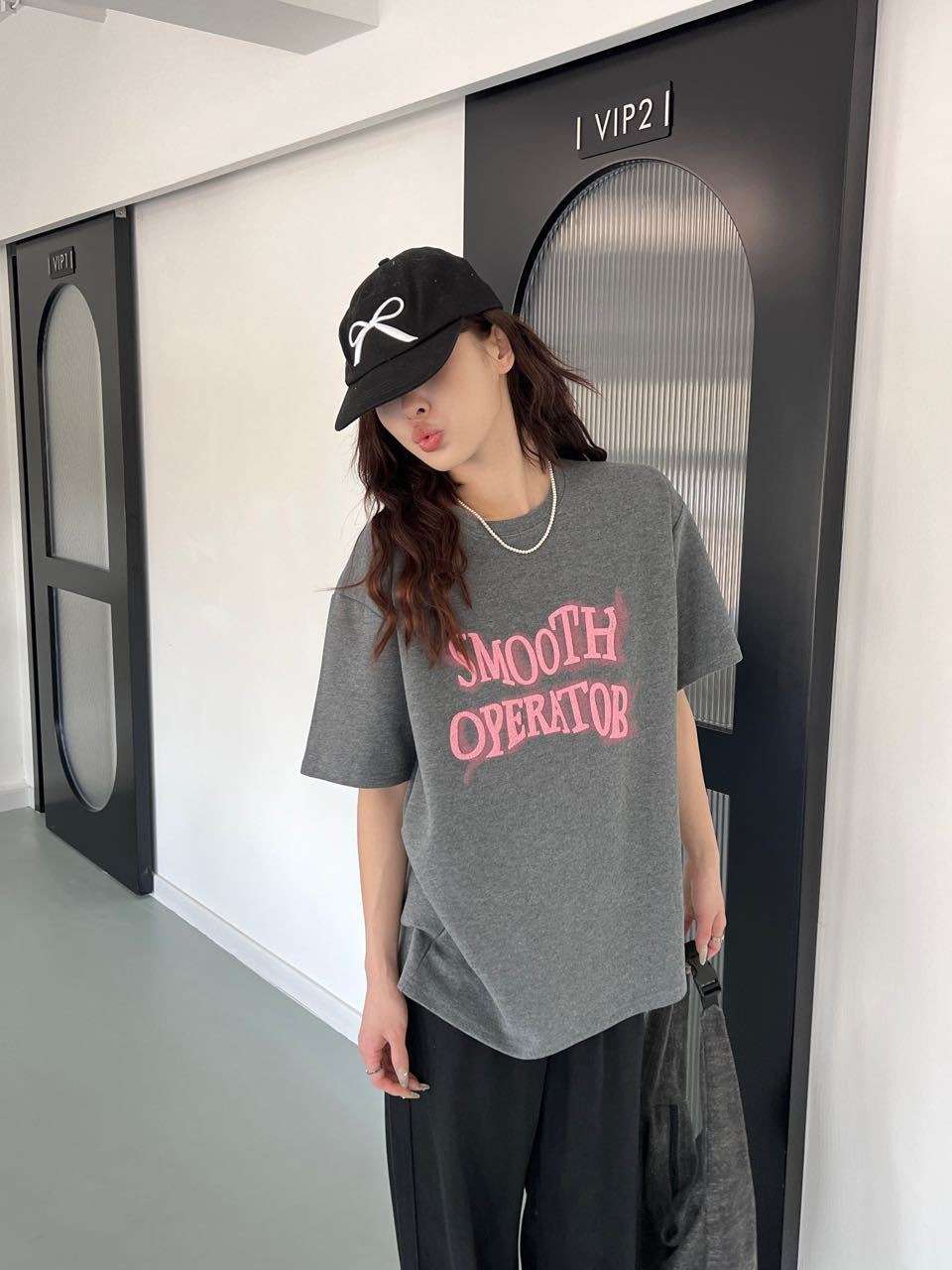 韓国ファッション ゆるふわレタリング半袖シャツ