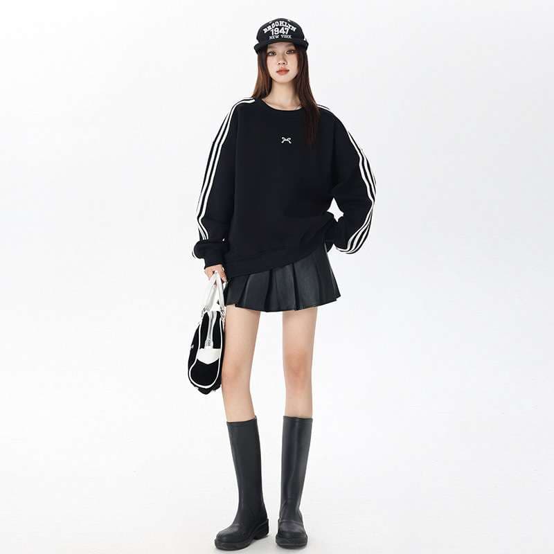 韓国ファッション スポーティーライン ドロップショルダー スウェット