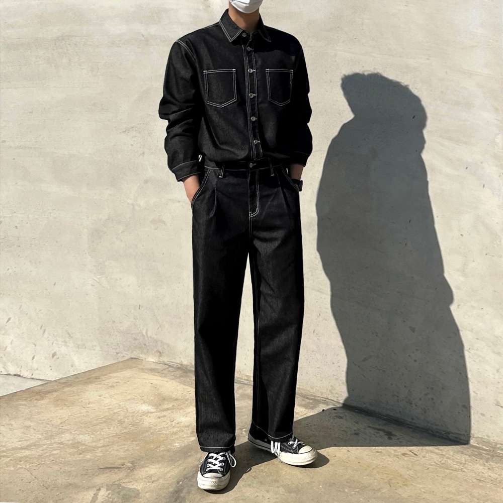 韓国ファッション ゆったりデニムジャケット＆パンツセット