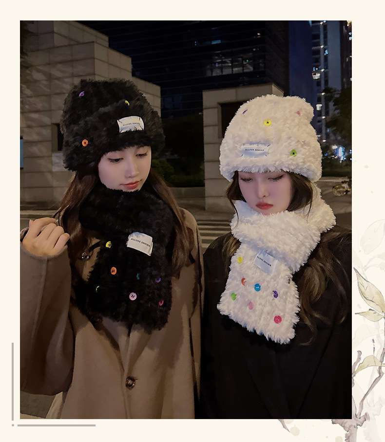 韓国ファッション もこもこファー帽子＆マフラーセット