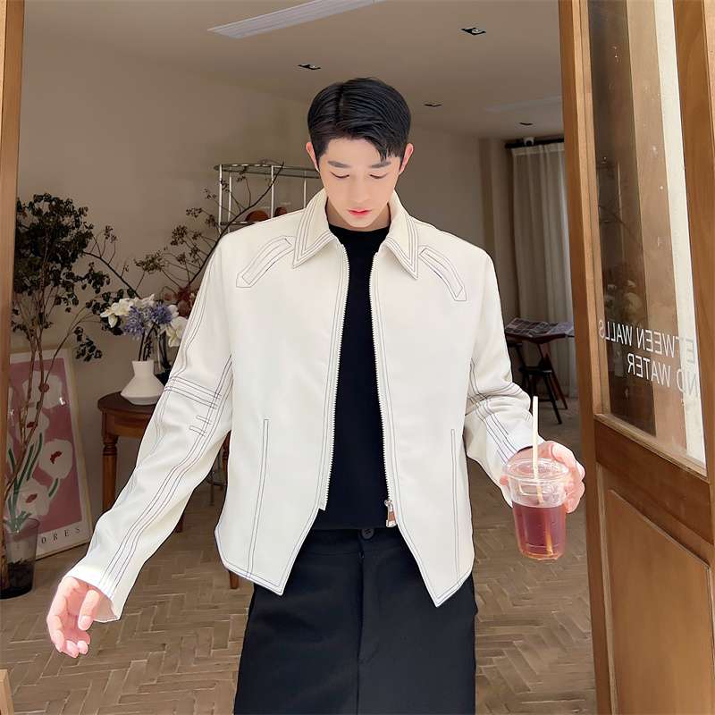 韓国ファッション モダンレザー襟ジャケット