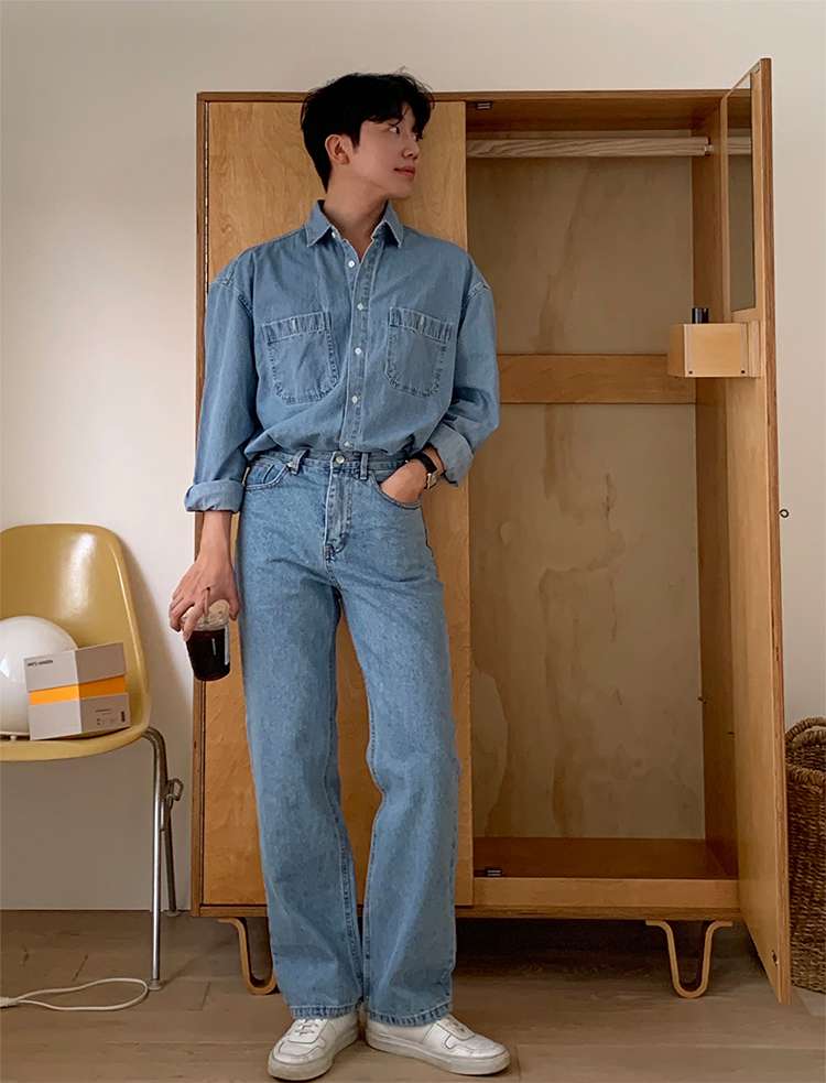 韓国ファッション ヴィンテージ風デニムトップス