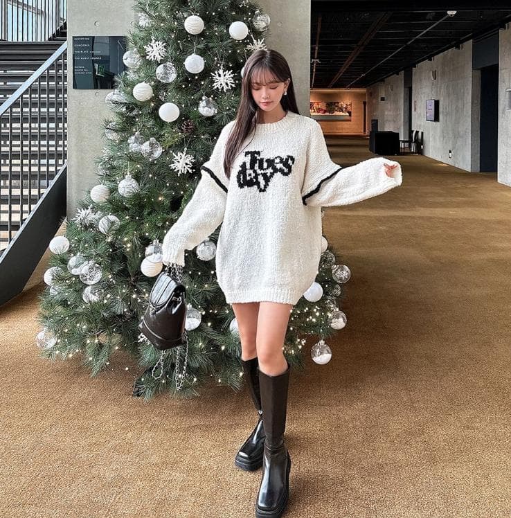 韓国ファッション オーバーサイズニットワンピース