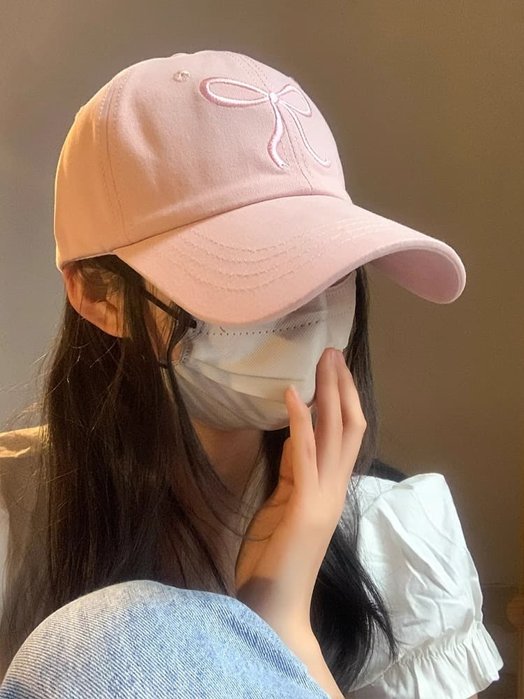 韓国ファッション リボン刺繍入りデイリーキャップ