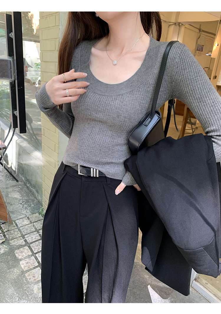 韓国ファッション リブニットトップス