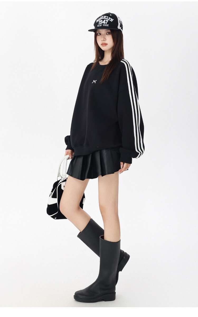 韓国ファッション スポーティーライン ドロップショルダー スウェット