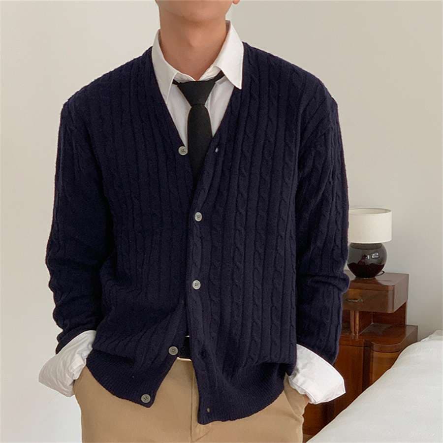 韓国ファッション ケーブル編みカーディガン