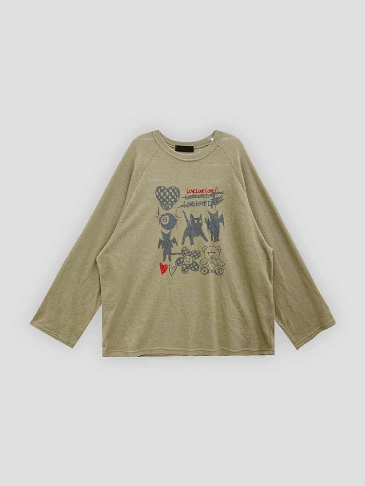 韓国ファッション ストリートグラフィックロングスリーブ