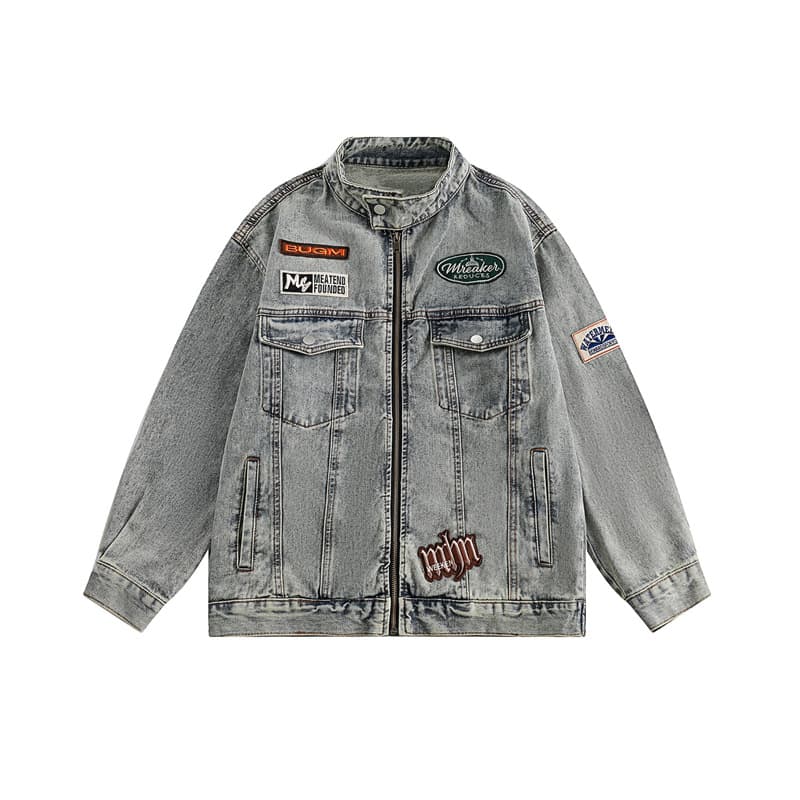 韓国ファッション パッチ付きオーバーサイズデニムジャケット