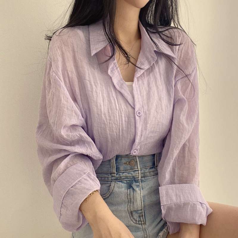 韓国ファッション シワ感シアーシャツ