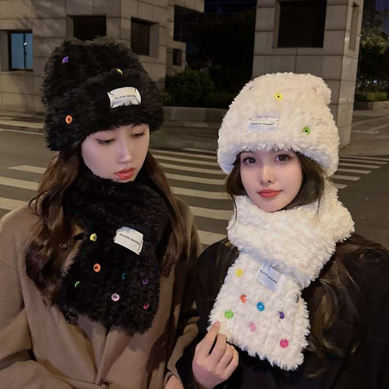 韓国ファッション もこもこファー帽子＆マフラーセット