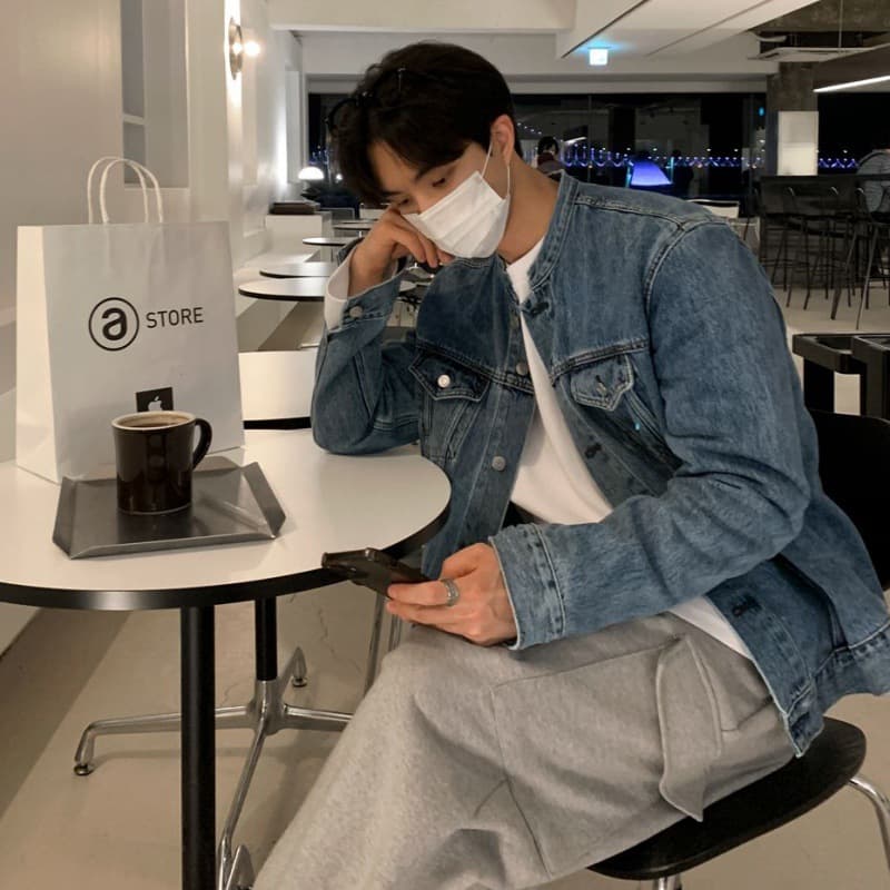 韓国ファッション ライダース風デニムジャケット