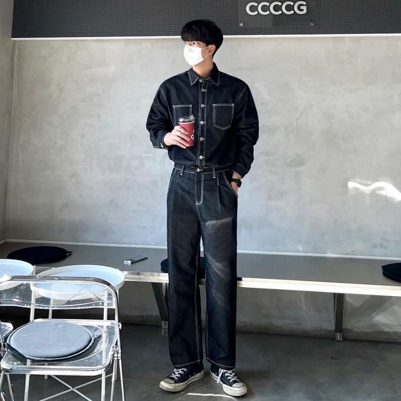 韓国ファッション ゆったりデニムジャケット＆パンツセット