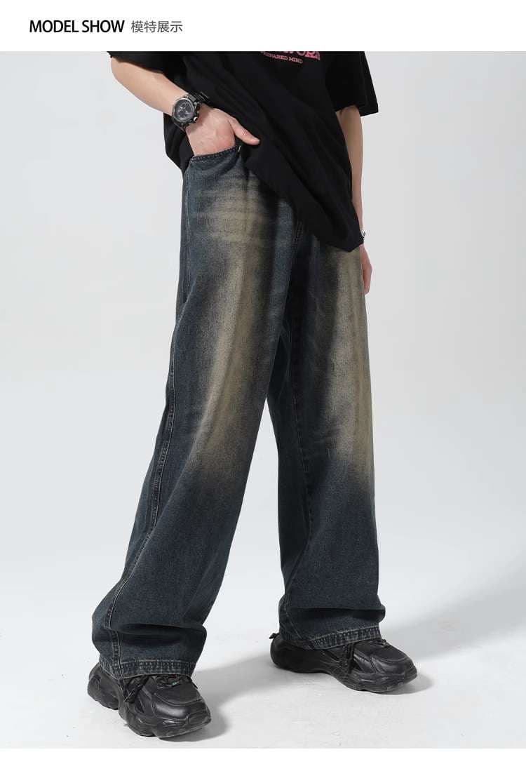 韓国ファッション ストリートワイドデニムパンツ