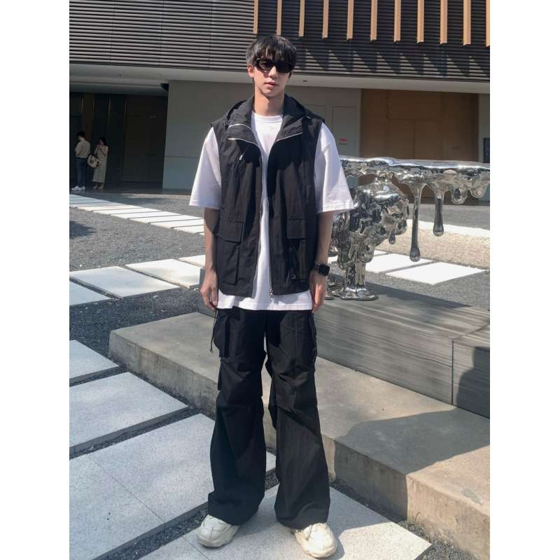 韓国ファッション ゆったりミリタリーベストセットアップ