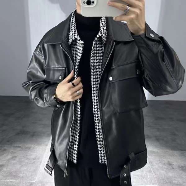 韓国ファッション オーバーサイズレザージャケット