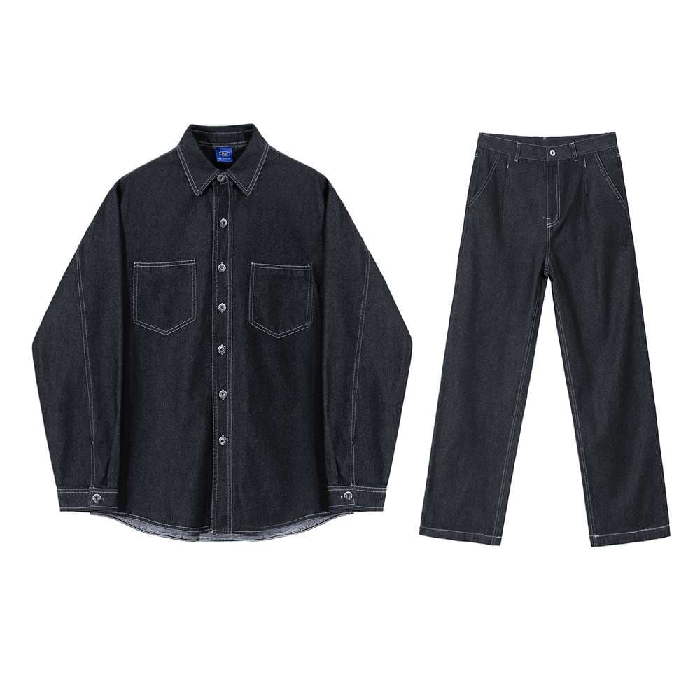 韓国ファッション ゆったりデニムジャケット＆パンツセット