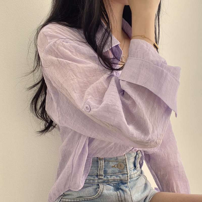 韓国ファッション シワ感シアーシャツ