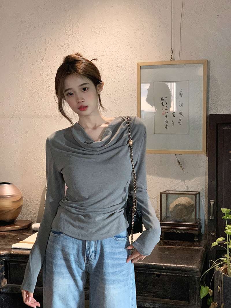 韓国ファッション シンプル オフショルダー プルオーバー