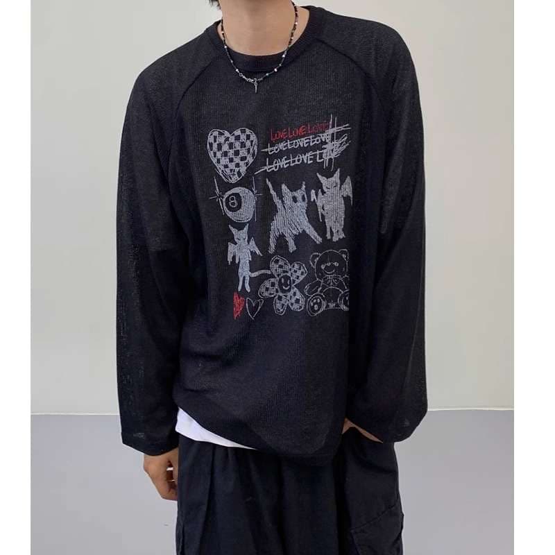 韓国ファッション ストリートグラフィックロングスリーブ