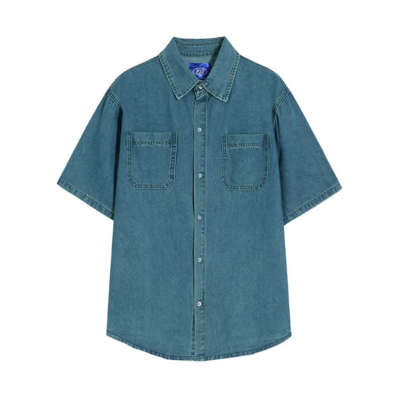 韓国ファッション レトロ感溢れる半袖デニムシャツ