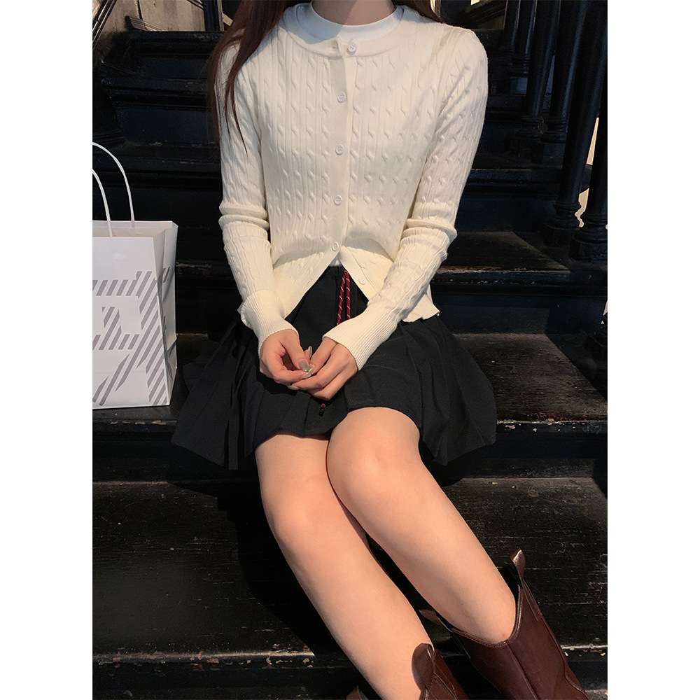 韓国ファッション ツートーンニットカーディガン