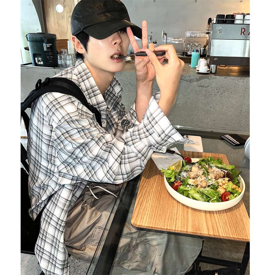 韓国ファッション チェック柄シャツ