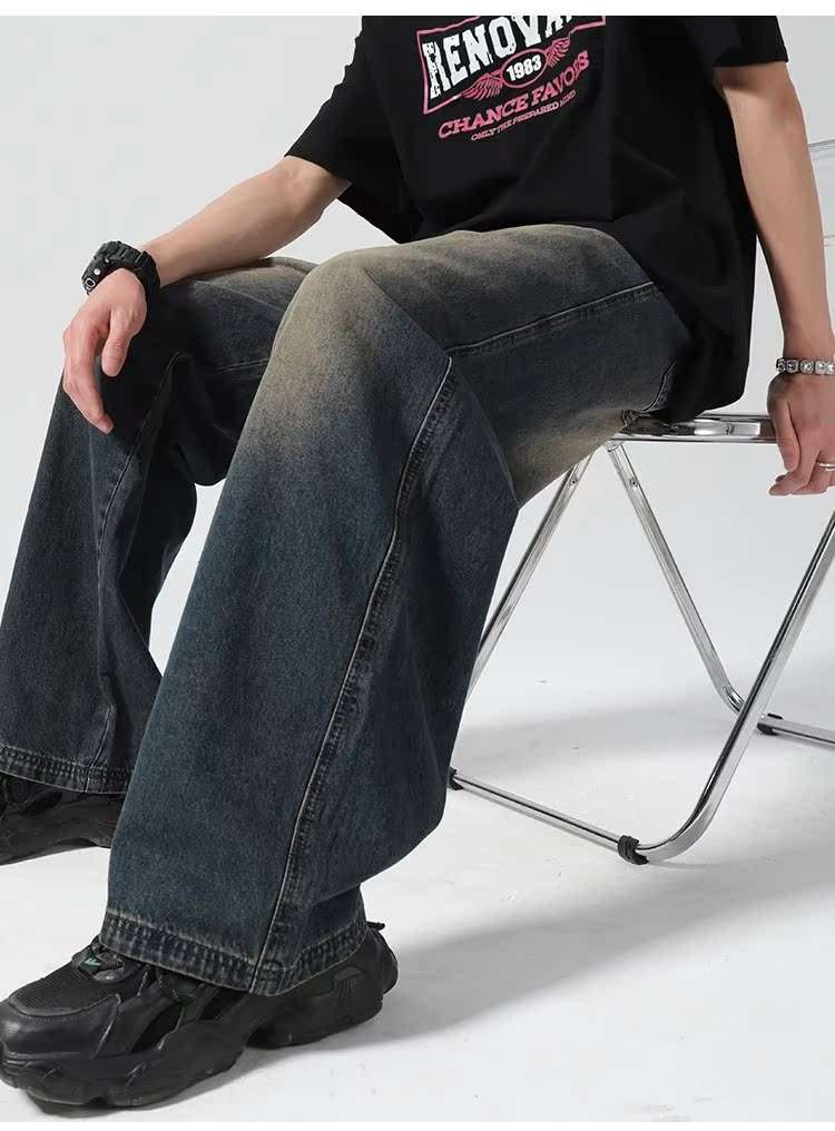 韓国ファッション ストリートワイドデニムパンツ