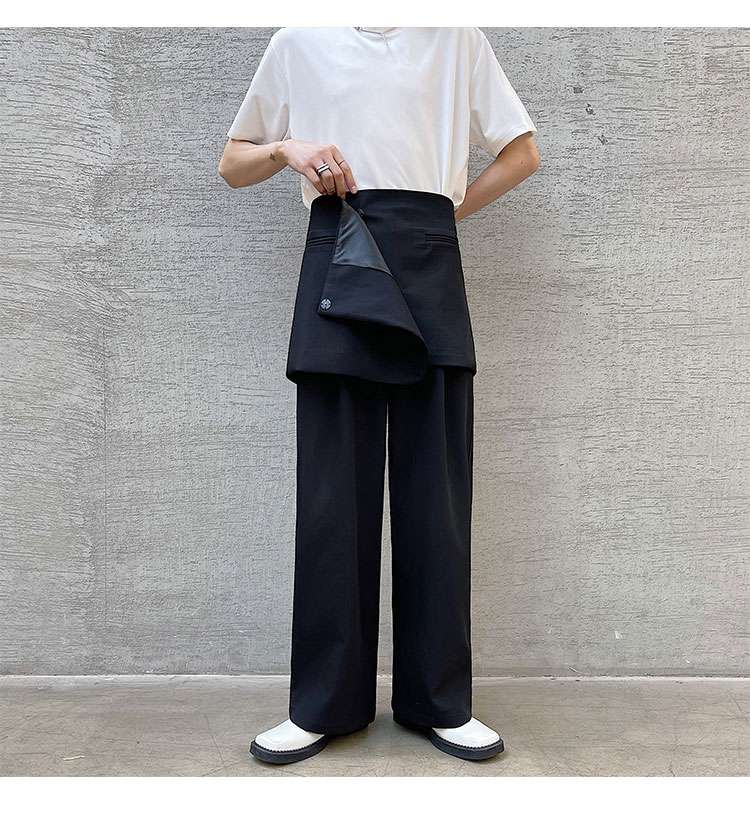 韓国ファッション レイヤード風ワイドパンツ