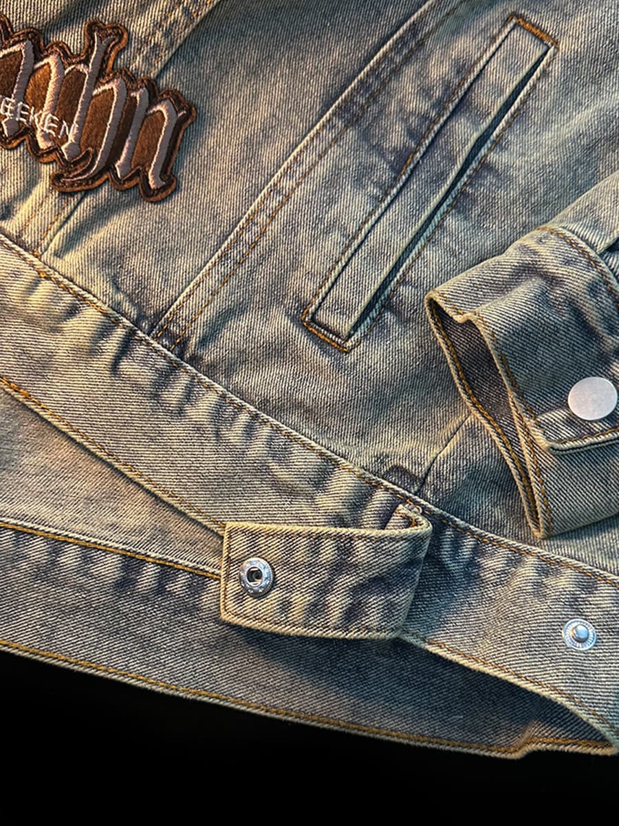 韓国ファッション パッチ付きオーバーサイズデニムジャケット