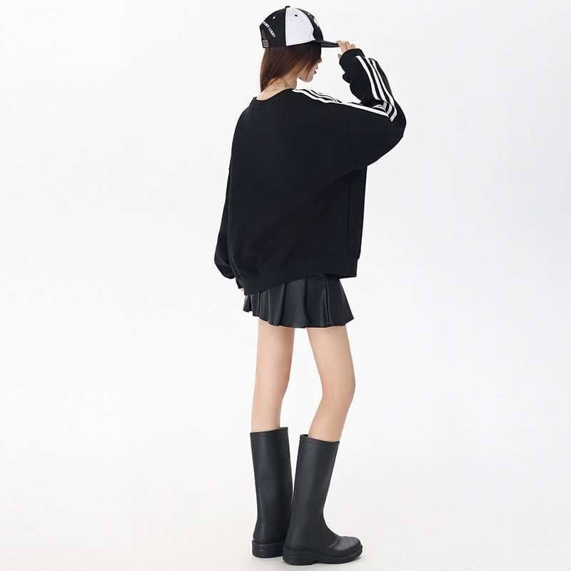 韓国ファッション スポーティーライン ドロップショルダー スウェット