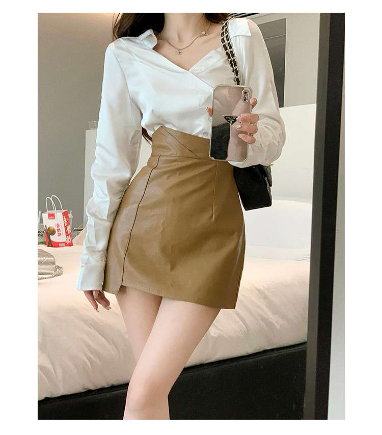 韓国ファッション レザーミニスカート