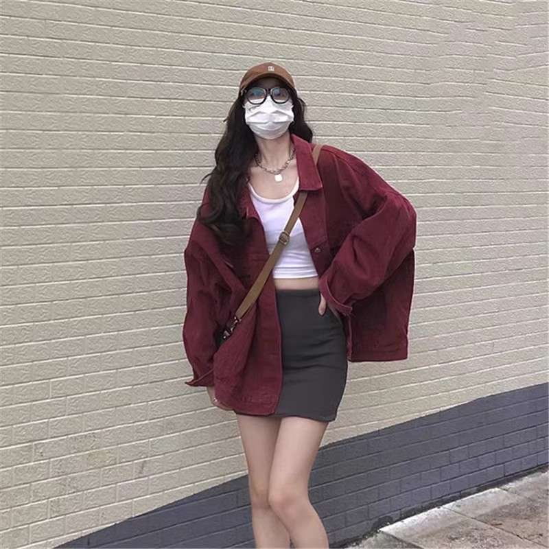 韓国ファッション オーバーサイズ風コーデュロイジャケット