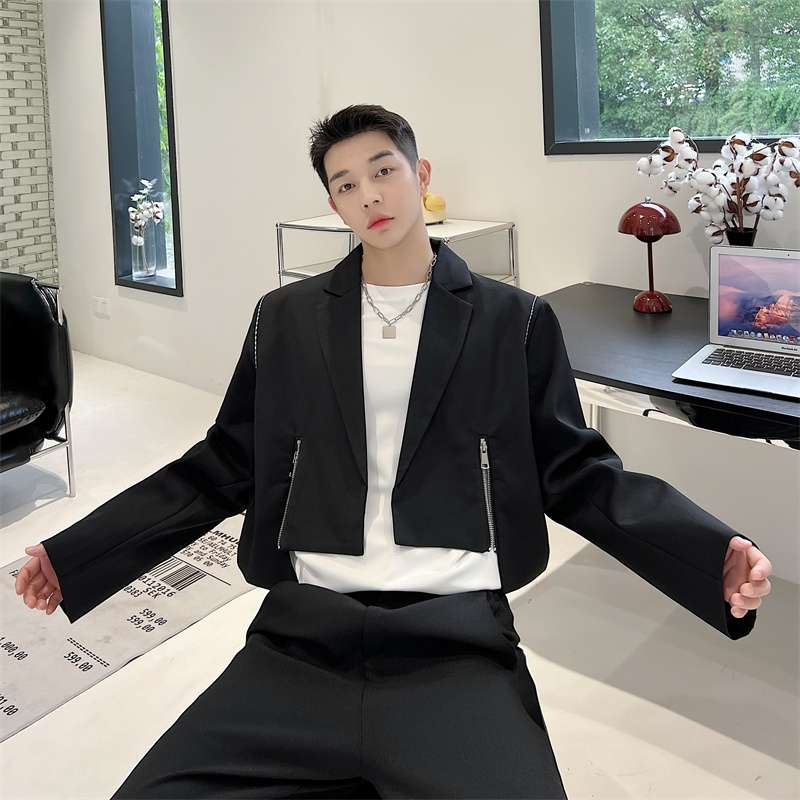 韓国ファッション クロップドジャケットとパンツセット