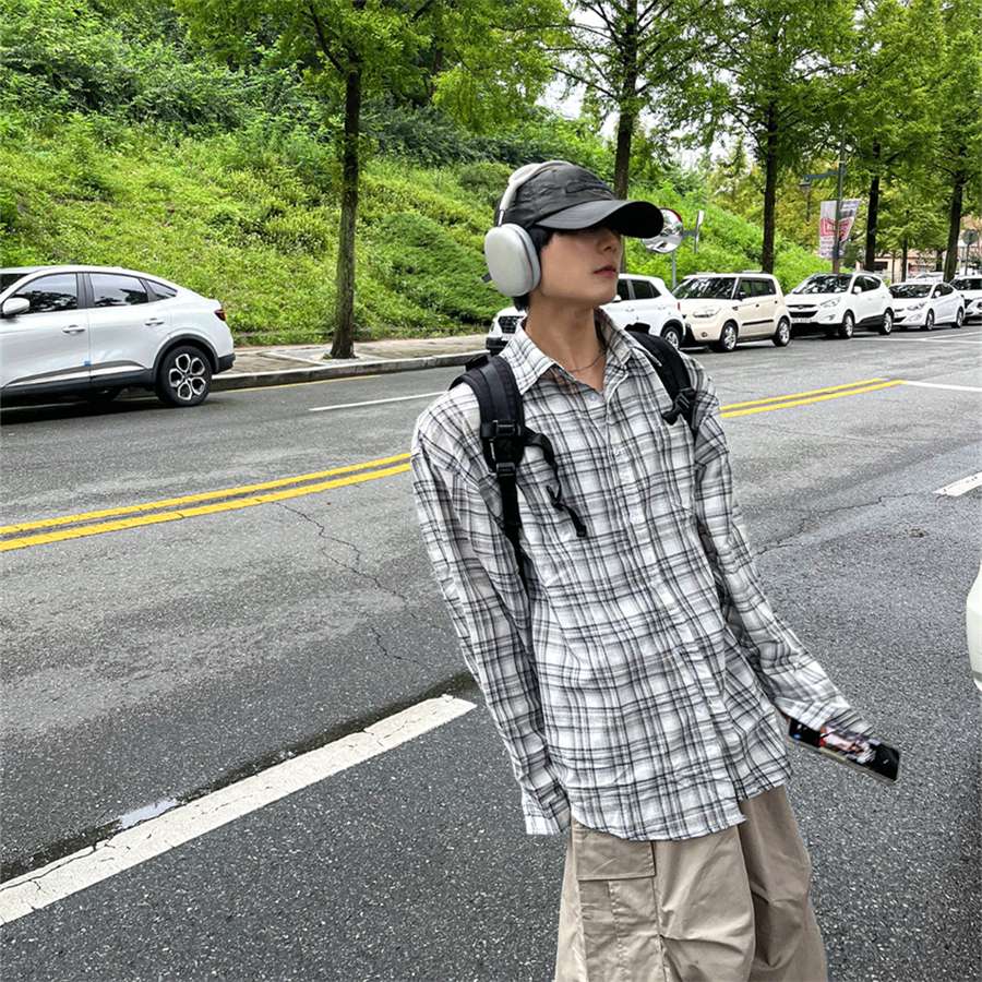 韓国ファッション チェック柄シャツ